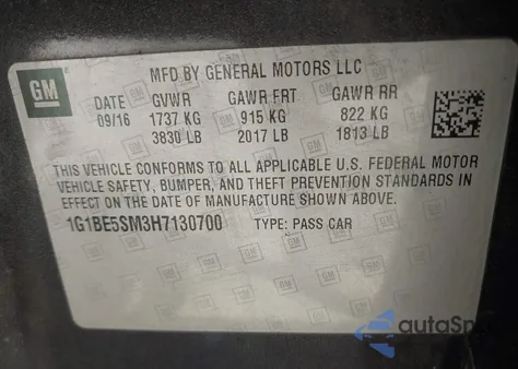 2017 Chevrolet Cruze Lt Auto from USA, damaged, VIN 1G1BE5SM3H7130700